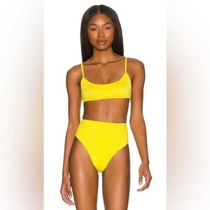 Frankie’s Bikinis high waisted high cut yellow bikini set M